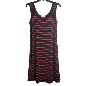 Calvin Klein Black Red Stripe Soft Stretch Sleeveless Scoop Neck Dress Medium